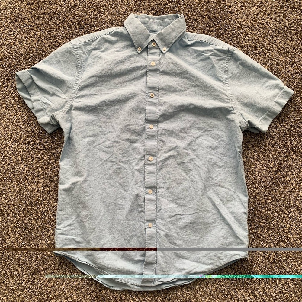 Quince Men's Large Blue Short Sleeve Button Down Dress Shirt Casual Wear